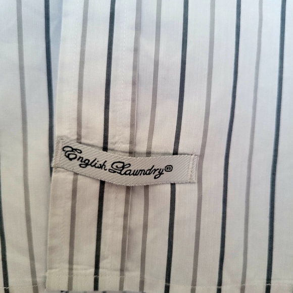 English Laundry Men's Dress Shirt, White & Black/Gray Stripes, 100% Cotton. - Picture 10 of 12